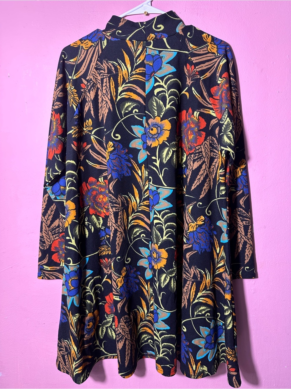 AX Paris Black Floral Midi Dress with Blue, Red, Orange Accents - Picture 4 of 5